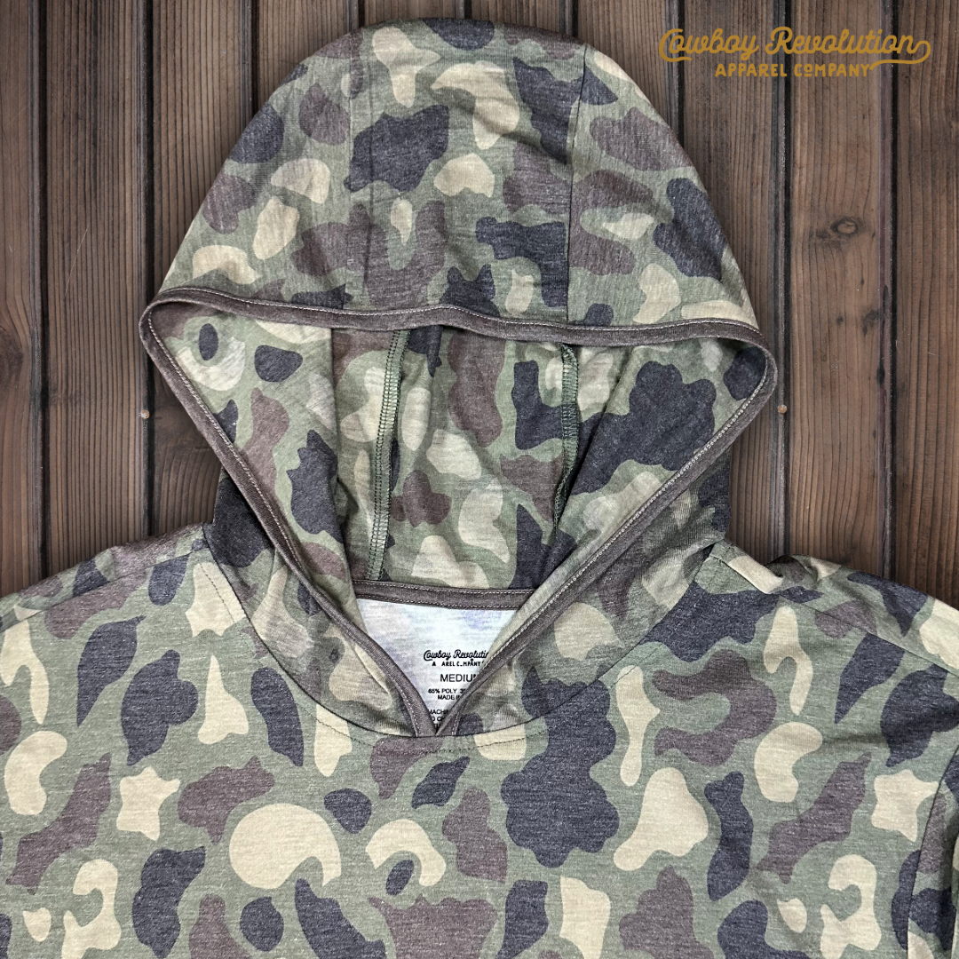 "Woodland" Camo Hooded Sunshirt (MOQ 10 - Assorted Sizes) *Fall 2025 Pre-Order*