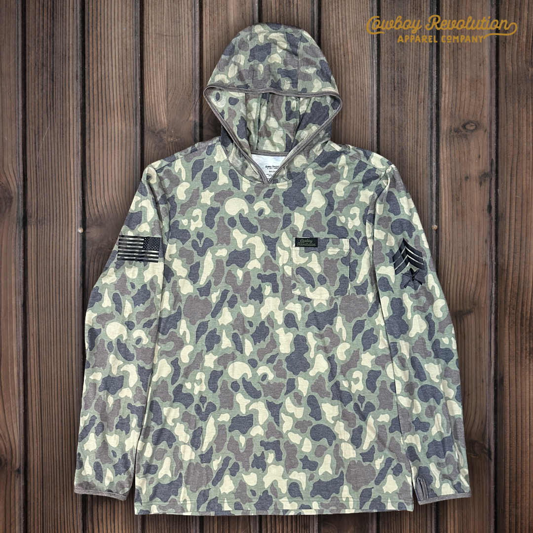 "Woodland" Camo Hooded Sunshirt (MOQ 10 - Assorted Sizes) *Fall 2025 Pre-Order*