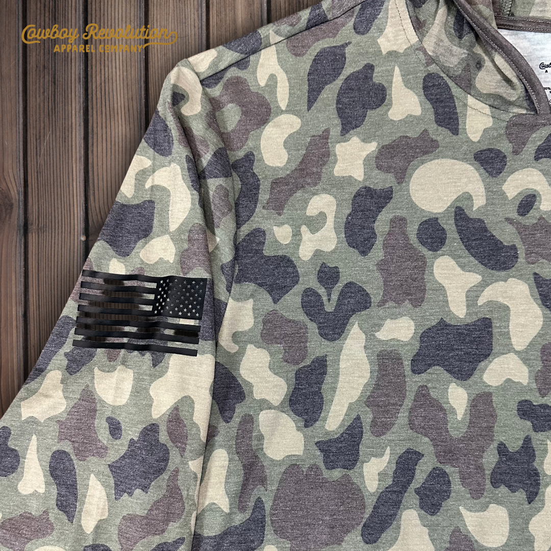 "Woodland" Camo Hooded Sunshirt (MOQ 10 - Assorted Sizes) *Fall 2025 Pre-Order*