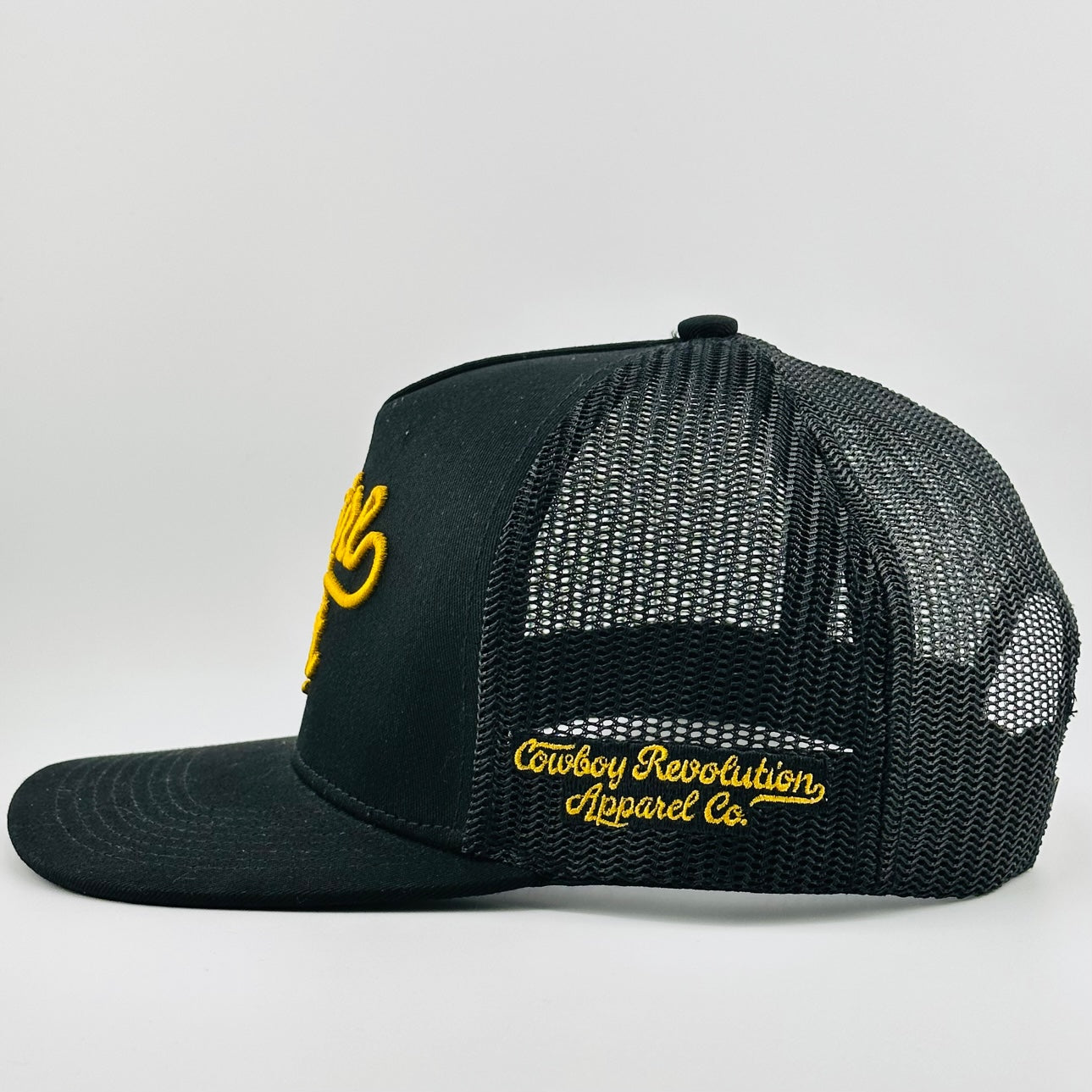 “Cowgirl Hat” Classic Script Black - Trucker Hat