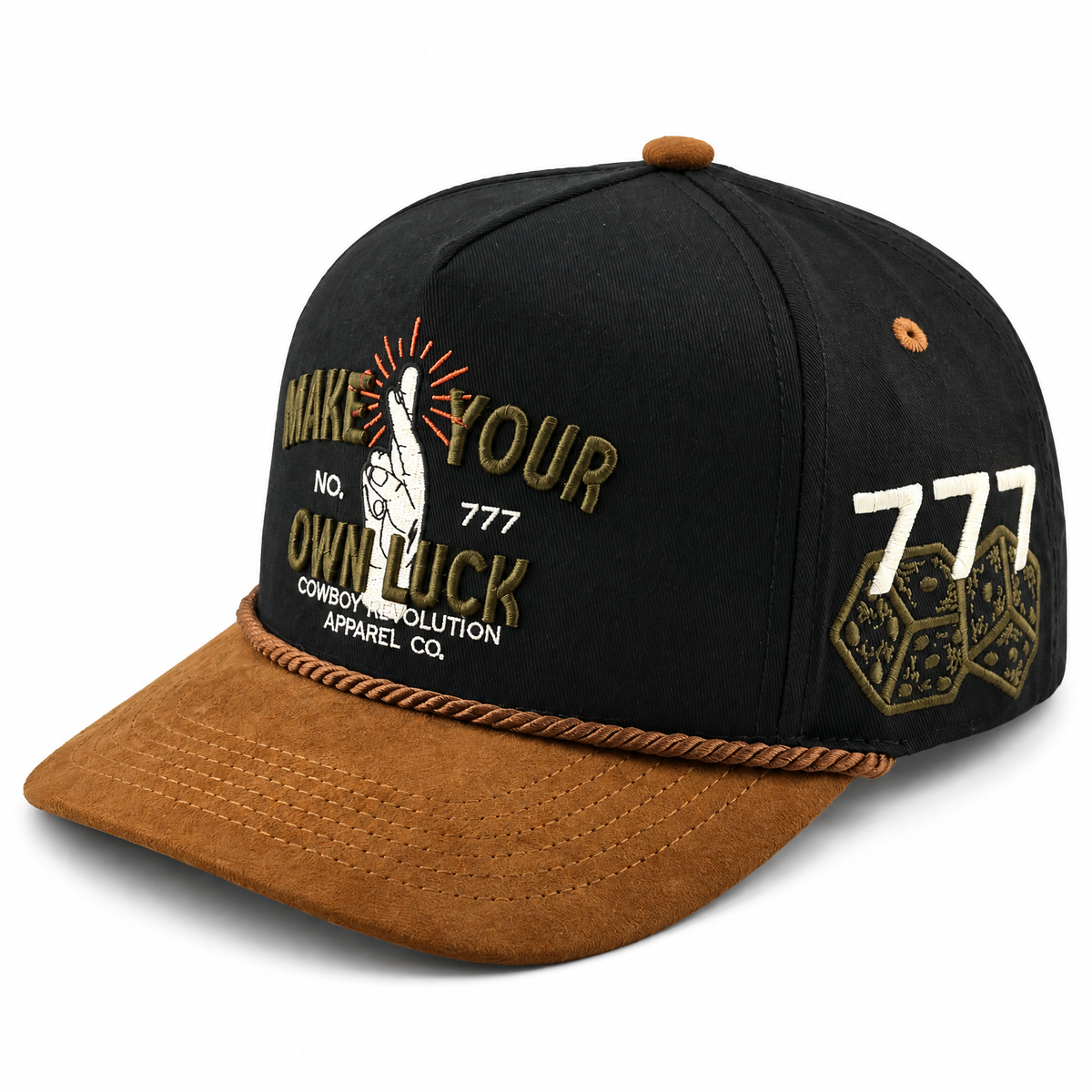 Cowboy Revolution The Point LT Luck in Black Cotton, Brown Microsuede Bill, angled view