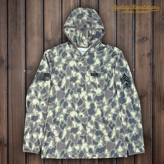 "Woodland" Camo Hooded Sunshirt (MOQ 10 - Assorted Sizes) *Fall 2025 Pre-Order*