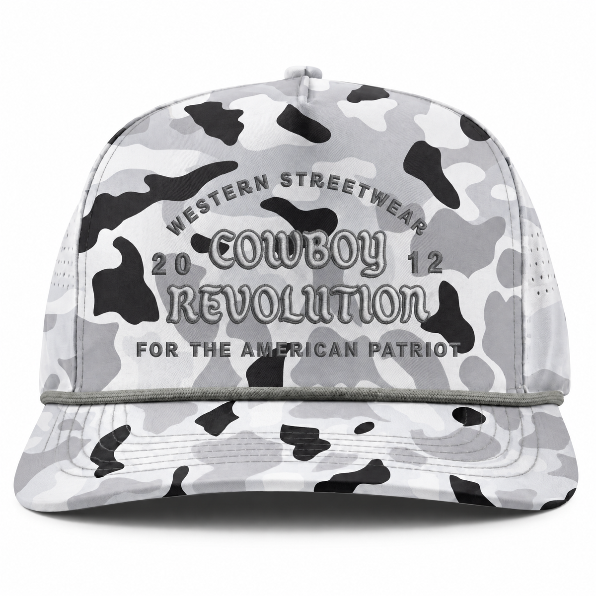 Cowboy Revolution The Point Western Streetwear Logo hat in Arctic Ops Camo, front view