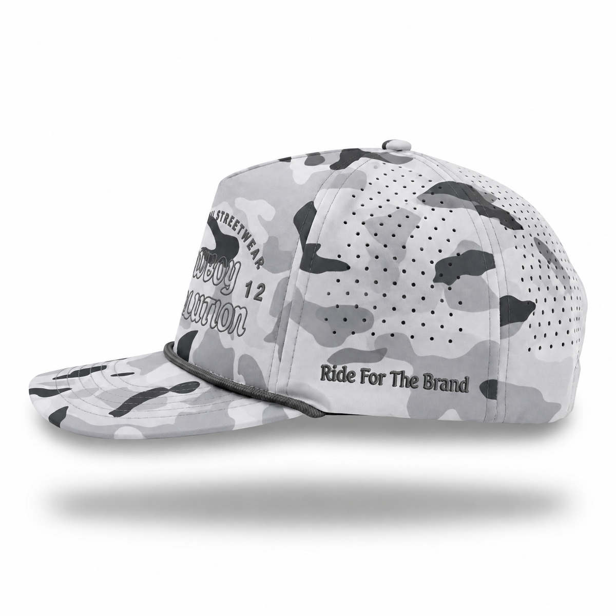 Cowboy Revolution The Point Western Streetwear Logo hat in Arctic Ops Camo, side view