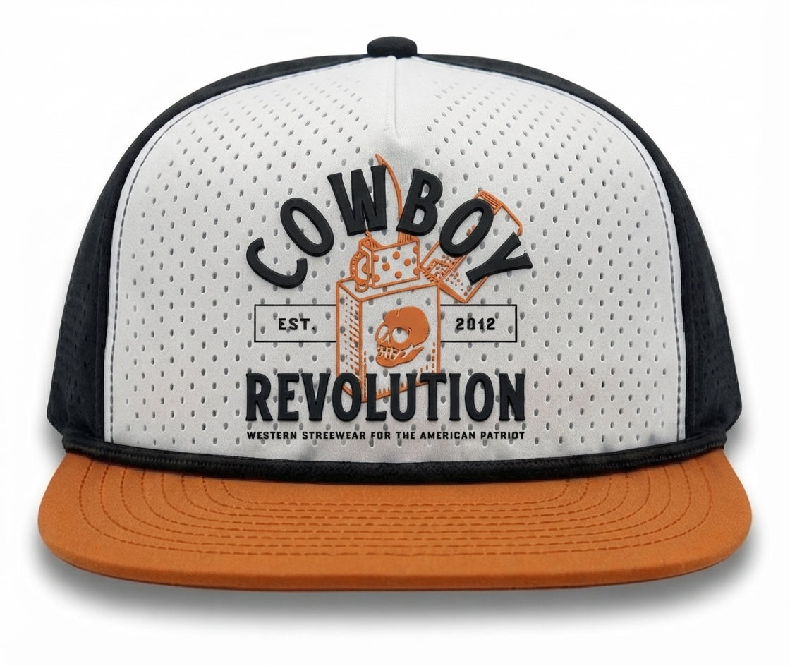 Cowboy Revolution The Brigade Est. 2012 Lighter in White / Black / Orange, front view