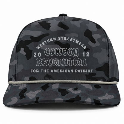 Cowboy Revolution The Point Western Streetwear Logo hat in Night Ops Camo, front view