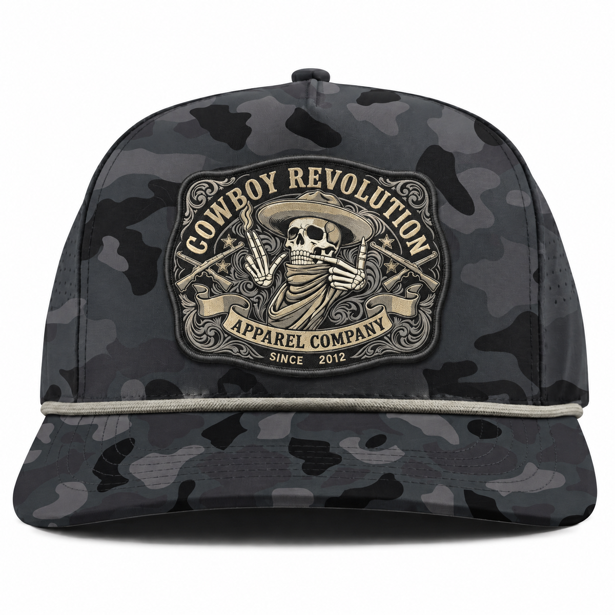 Cowboy Revolution The Point Patch hat in Night Ops Camo, front view