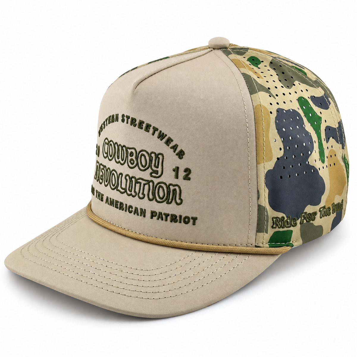 Cowboy Revolution The Point "Western Streetwear" Logo in Khaki / Duck Camo, side view