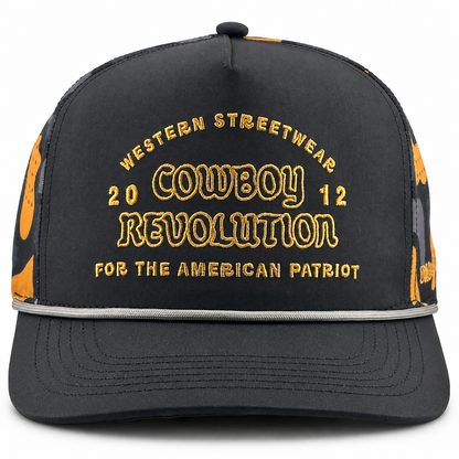 Cowboy Revolution The Point "Western Streetwear" Logo in Black / NOLA Black Camo, front view