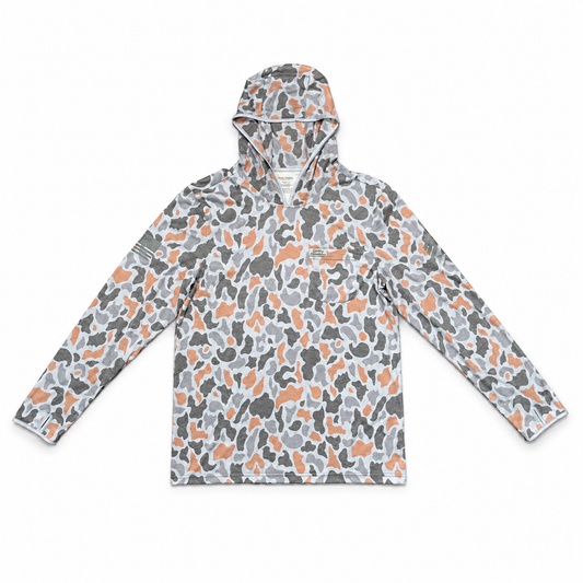 Cowboy Revolution Concrete Camo Hooded Sunshirt, lay flat front view