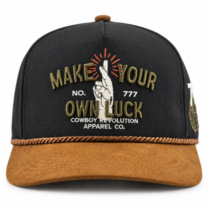 Cowboy Revolution The Point LT Luck in Black Cotton, Brown Microsuede Bill, front view