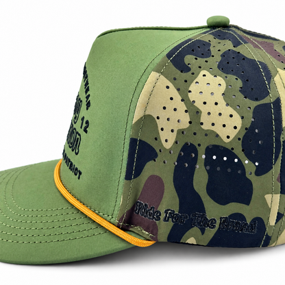 Cowboy Revolution The Point "Western Streetwear" Logo in Green / Woodland Camo, side detail close-up