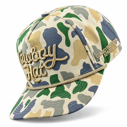 Cowboy Revolution The Point "Cowboy Hat" Script - Duck Camo, 3/4 view with side embroidery