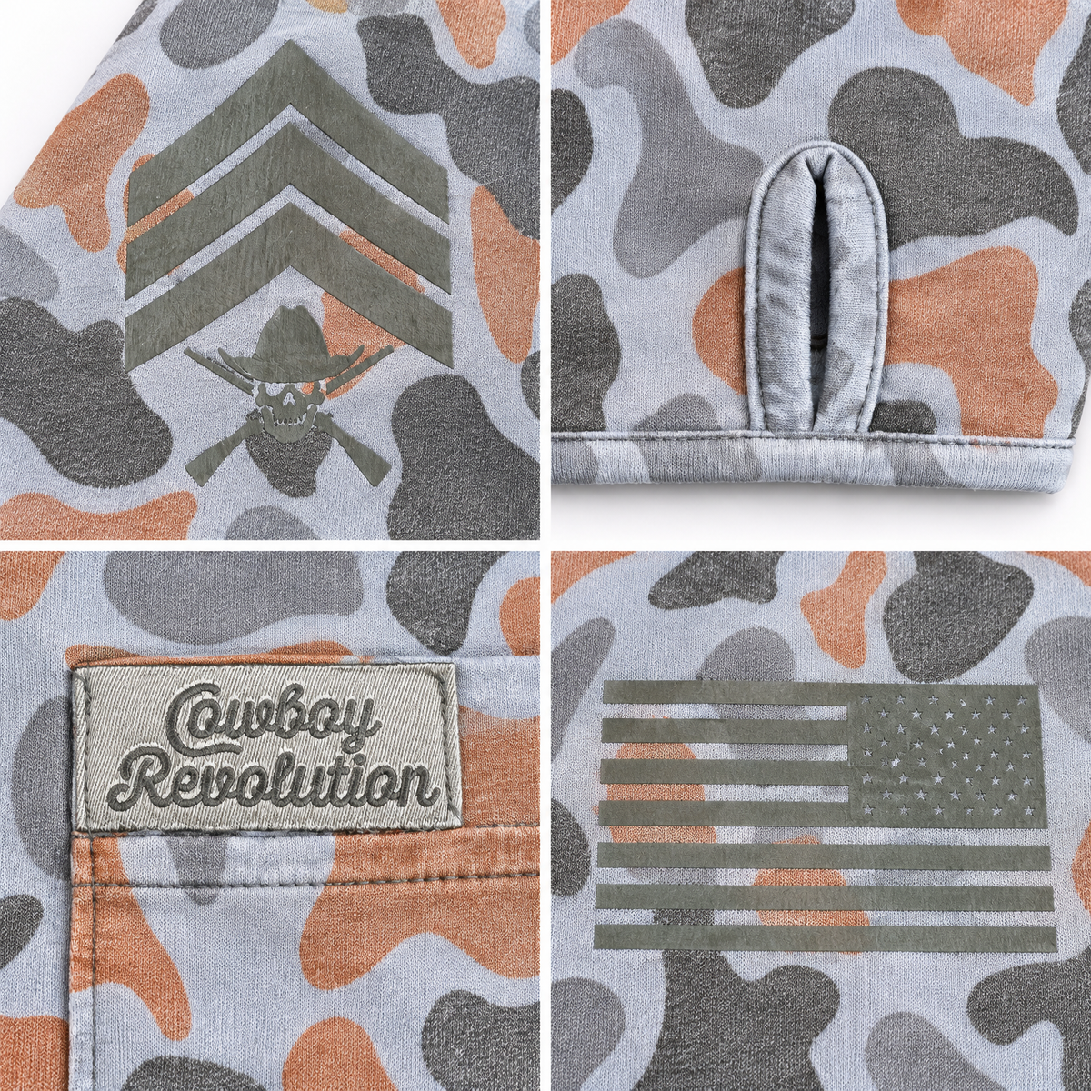 Cowboy Revolution Concrete Camo Hooded Sunshirt, detail close-up
