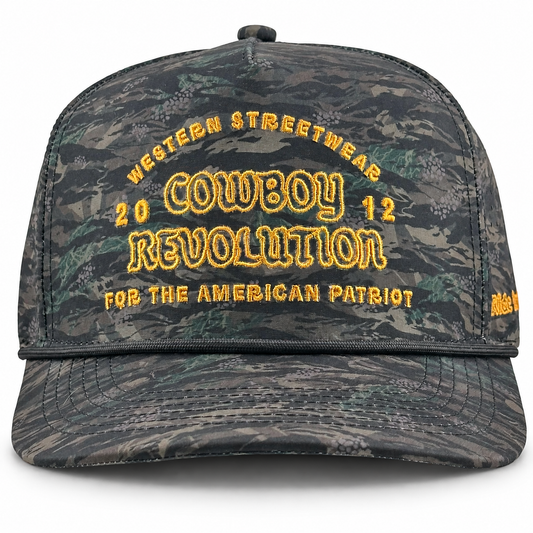 Cowboy Revolution The Point "Western Streetwear" Logo in Komodo Camo, front view