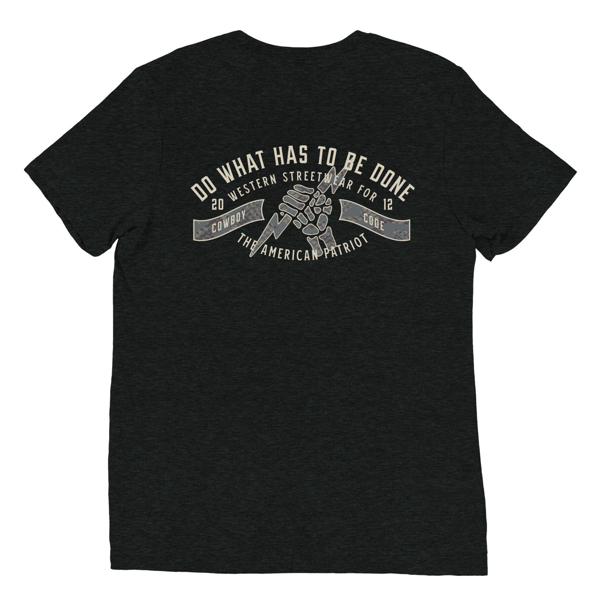 Cowboy Code No. 4 Do What Has to Be Done tee in Charcoal-Black, back view, Cowboy Revolution Western graphic t-shirt