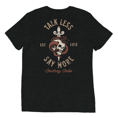 Cowboy Code No. 8 Talk Less, Say More tee in Charcoal-Black, back view, Cowboy Revolution Western graphic t-shirt