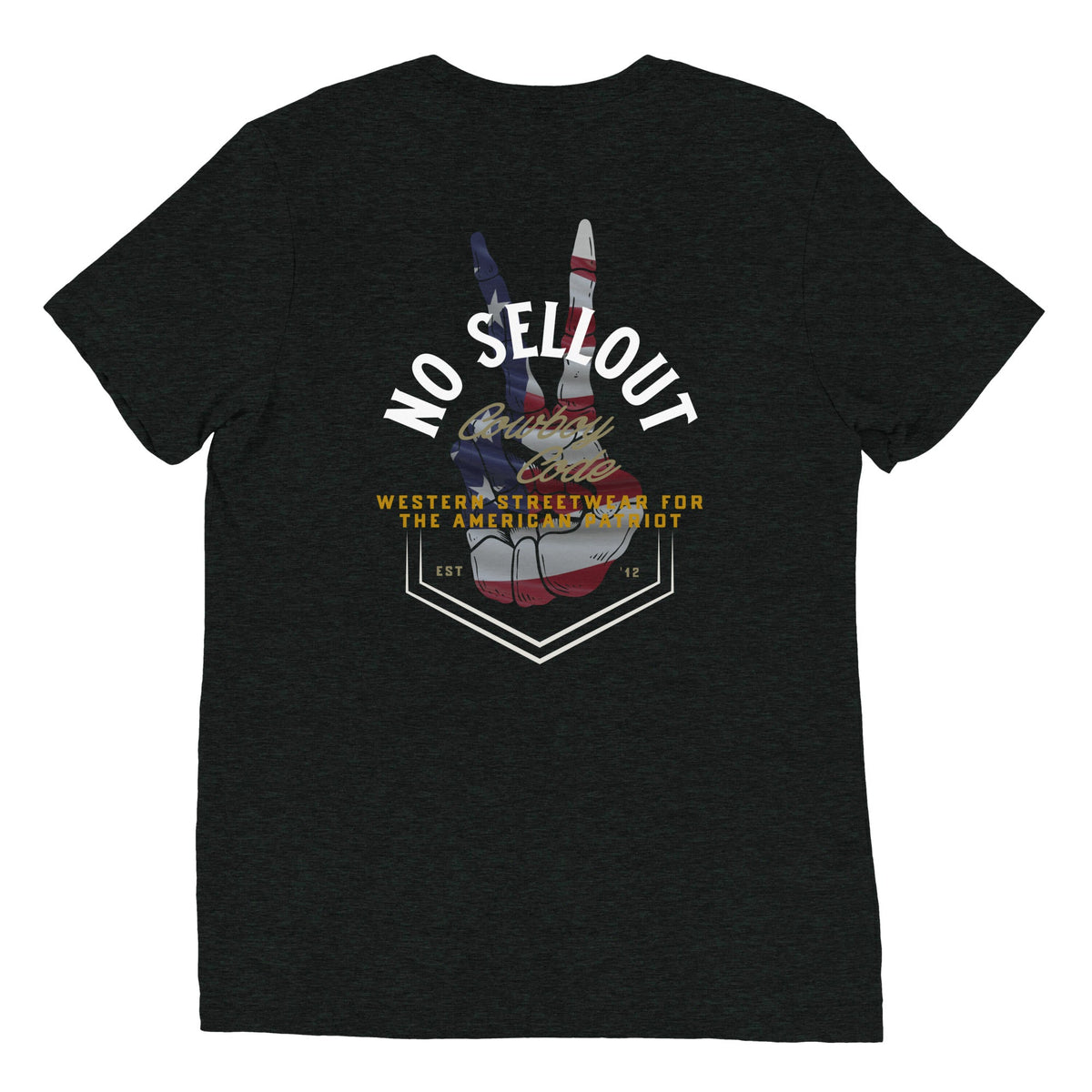 Cowboy Code No. 9 No Sellout tee in Charcoal-Black, back view, Cowboy Revolution Western graphic t-shirt