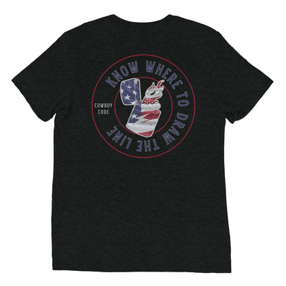 Cowboy Code No. 10 Know Where to Draw the Line tee in Charcoal-Black, back view, Cowboy Revolution Western graphic t-shirt