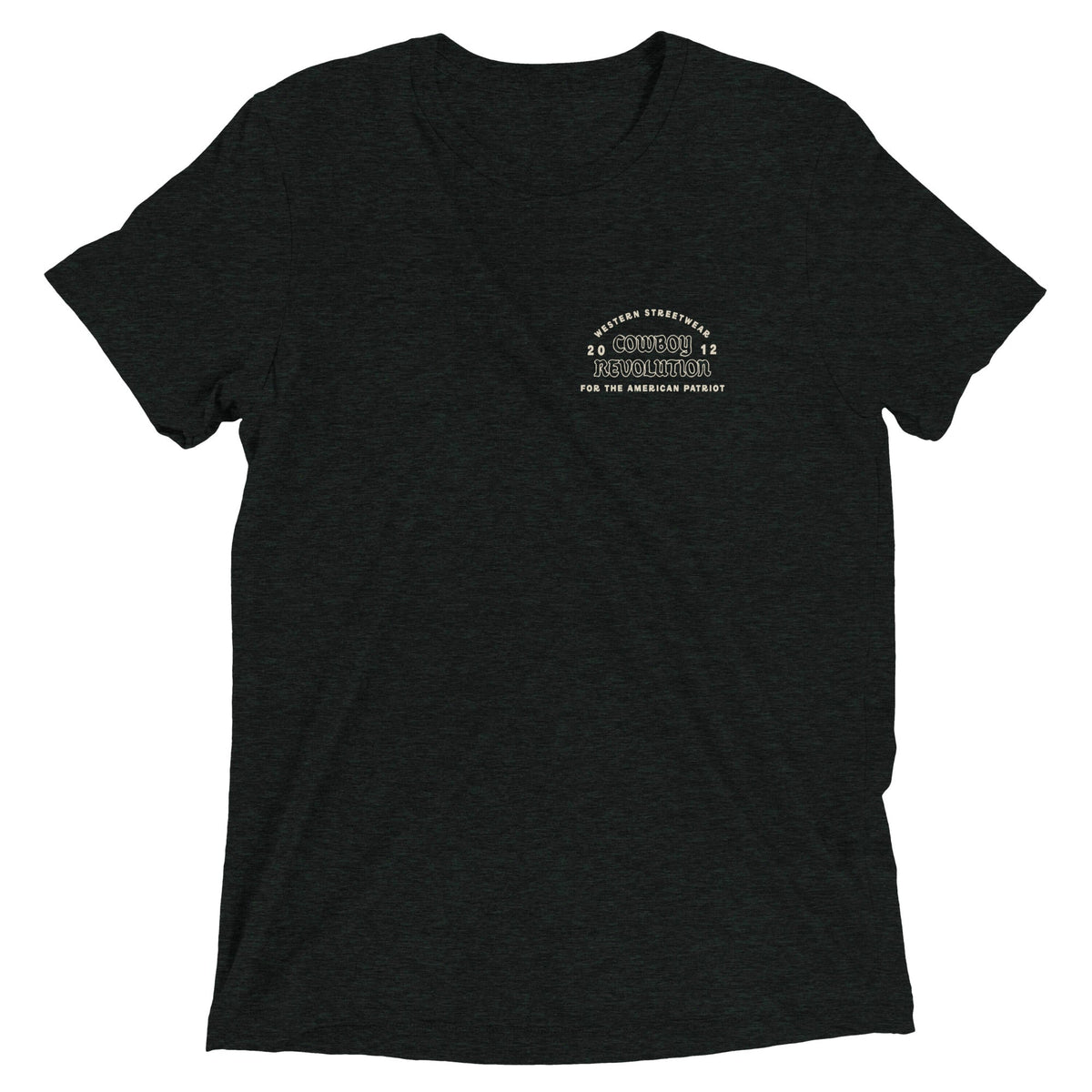 Cowboy Code No. 1 Live Each Day With Courage tee in Charcoal-Black, front view, Cowboy Revolution Western graphic t-shirt