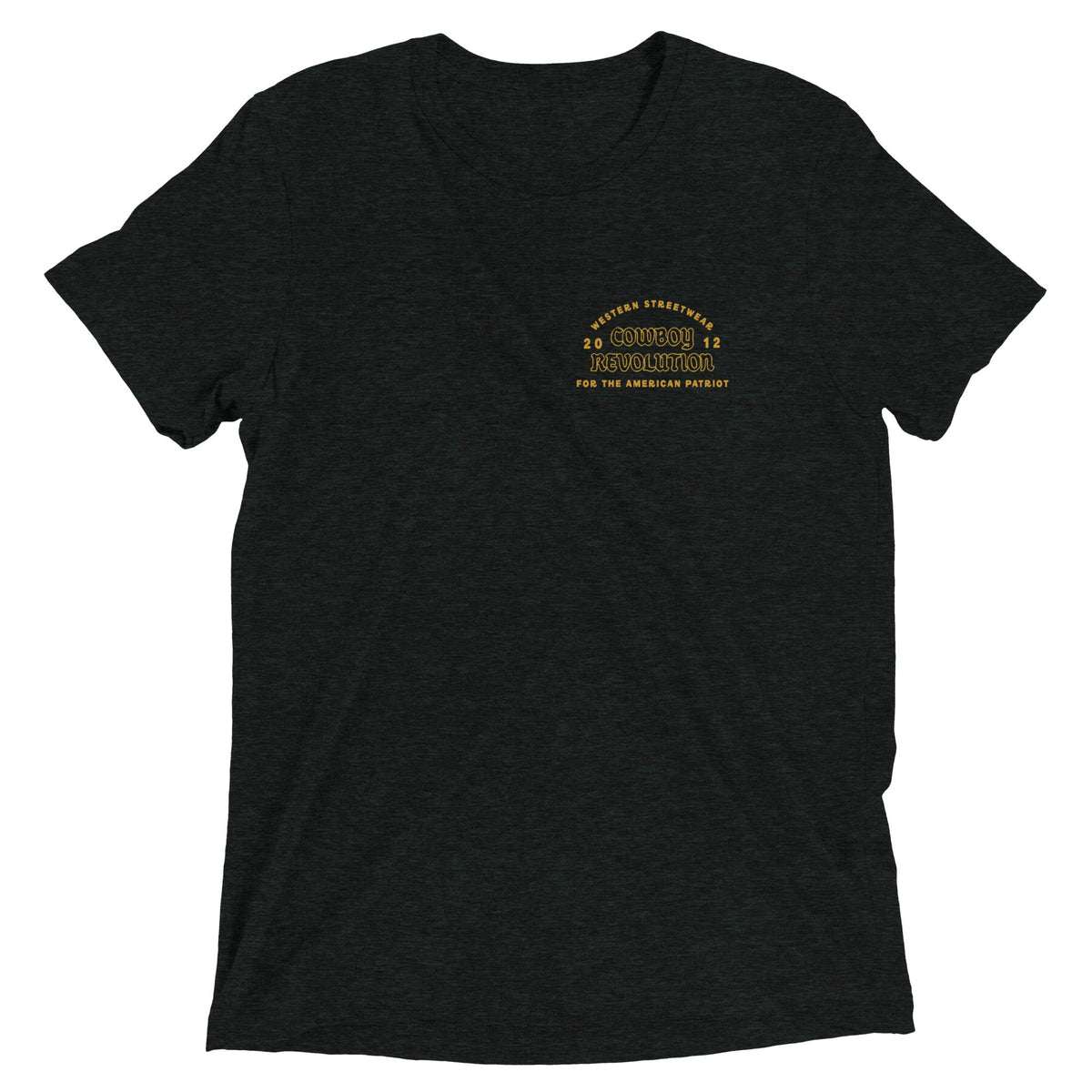 Cowboy Code No. 3 Always Finish What You Start tee in Charcoal-Black, front view, Cowboy Revolution Western graphic t-shirt