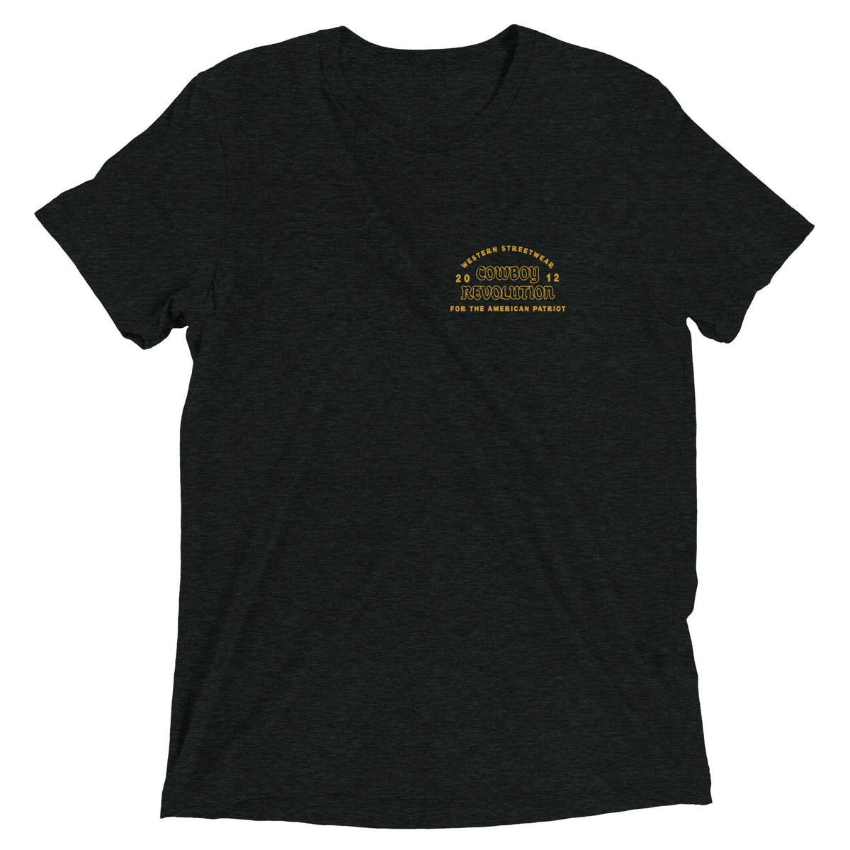 Cowboy Code No. 8 Talk Less, Say More tee in Charcoal-Black, front view, Cowboy Revolution Western graphic t-shirt