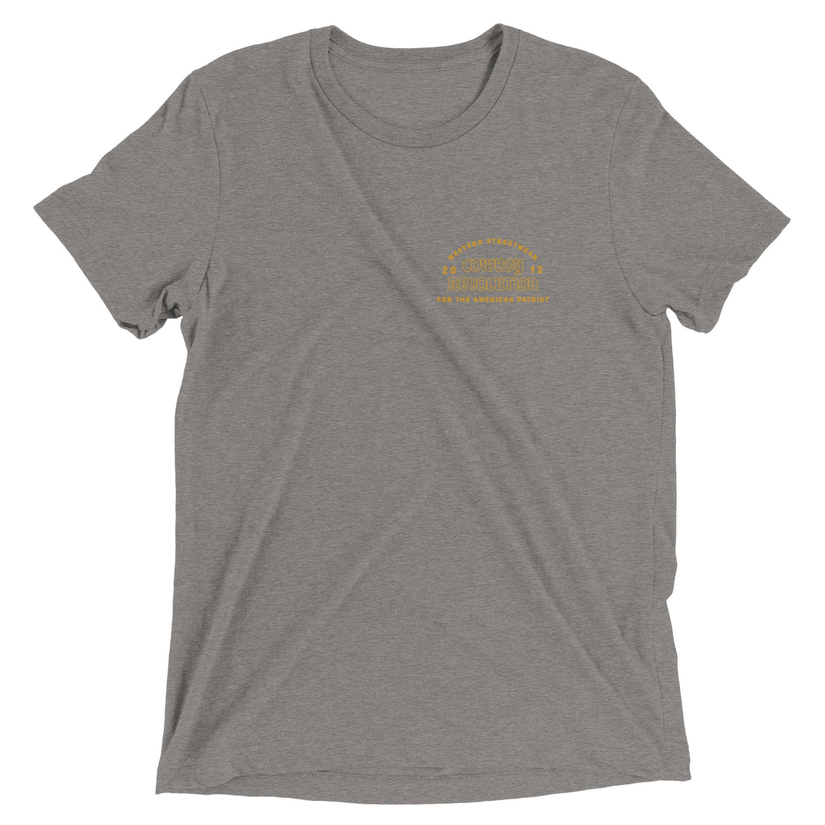 Cowboy Code No. 7 Ride for the Brand tee in Grey, front view, Cowboy Revolution Western graphic t-shirt