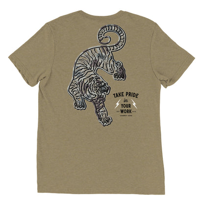 Cowboy Code No. 2 Take Pride in Your Work tee in Olive, back view, Cowboy Revolution Western graphic t-shirt