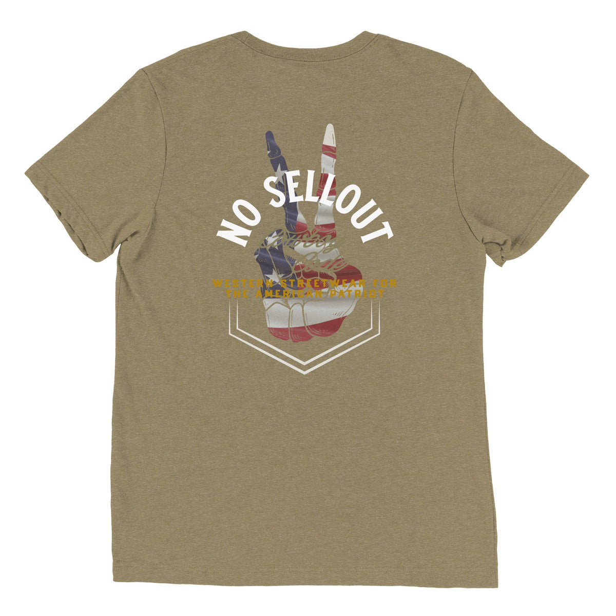 Cowboy Code No. 9 No Sellout tee in Olive, back view, Cowboy Revolution Western graphic t-shirt