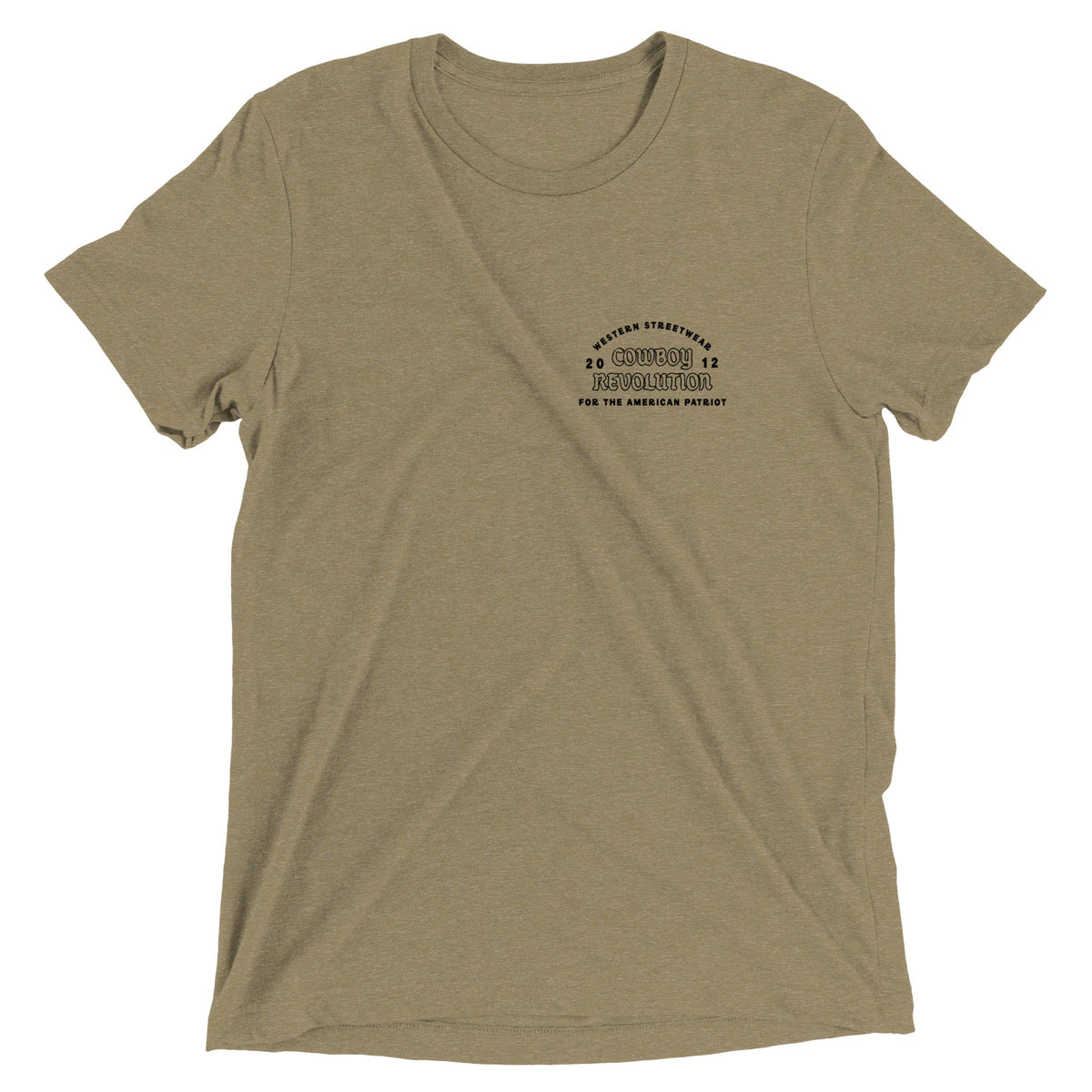 Cowboy Code No. 2 Take Pride in Your Work tee in Olive, front view, Cowboy Revolution Western graphic t-shirt