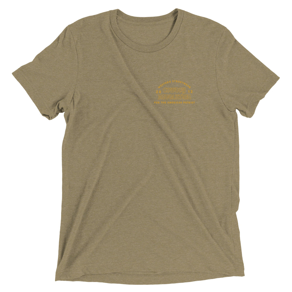 Cowboy Code No. 3 Always Finish What You Start tee in Olive, front view, Cowboy Revolution Western graphic t-shirt