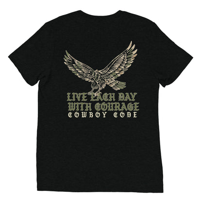 Cowboy Code No. 1 Live Each Day With Courage tee in Solid Black, back view, Cowboy Revolution Western graphic t-shirt