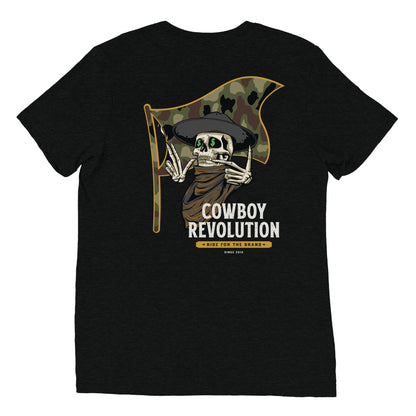 Cowboy Code No. 7 Ride for the Brand tee in Solid Black, back view, Cowboy Revolution Western graphic t-shirt