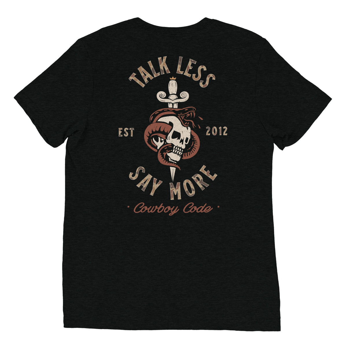 Cowboy Code No. 8 Talk Less, Say More tee in Solid Black, back view, Cowboy Revolution Western graphic t-shirt