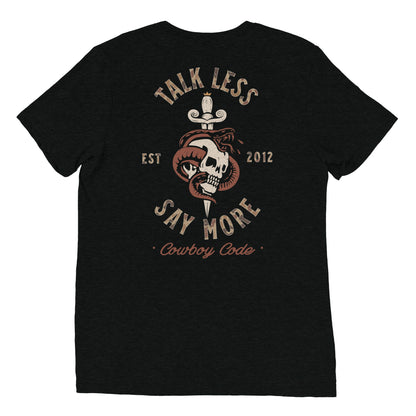 Cowboy Code No. 8 Talk Less, Say More tee in Solid Black, back view, Cowboy Revolution Western graphic t-shirt