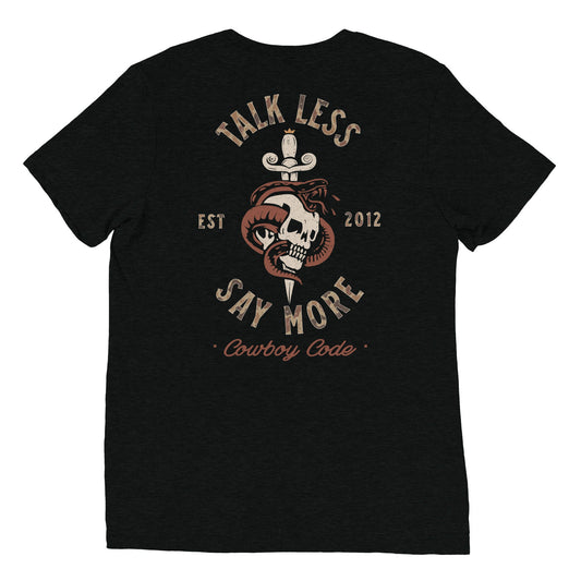 Cowboy Code No. 8 Talk Less, Say More tee in Solid Black, back view, Cowboy Revolution Western graphic t-shirt