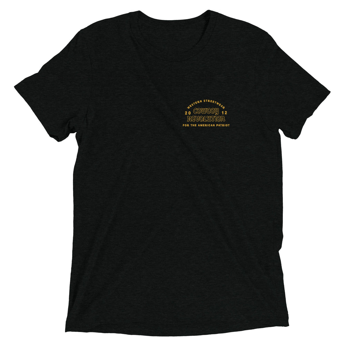 Cowboy Code No. 7 Ride for the Brand tee in Solid Black, front view, Cowboy Revolution Western graphic t-shirt