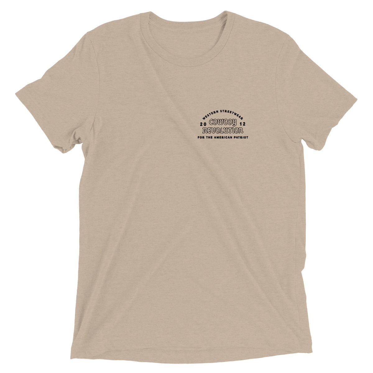 Cowboy Code No. 2 Take Pride in Your Work tee in Tan, front view, Cowboy Revolution Western graphic t-shirt